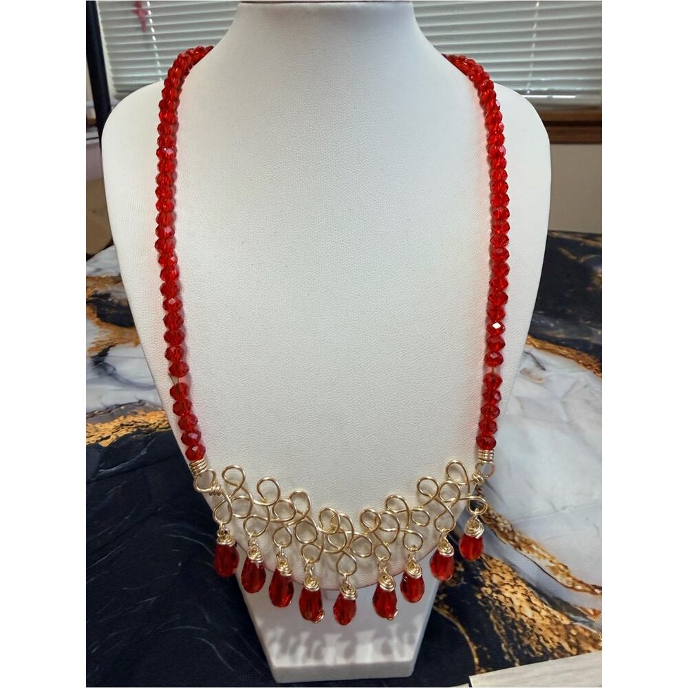 Sonja Gonzalez red necklace and earring set NWT! - Picture 2 of 9